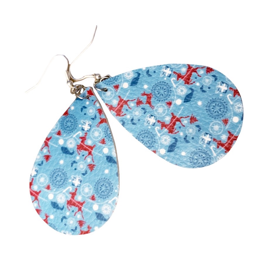 Snow Reindeer Faux Leather Christmas Drop Earrings